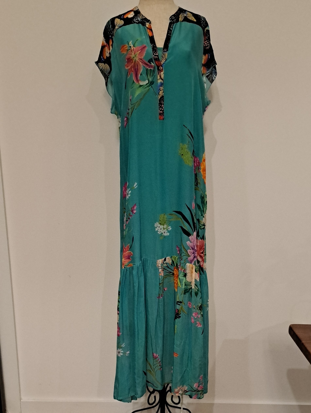 JOHNNY WAS PANYA ALBA Maxi Dress. BEAUTIFUL Turquoise w Colorful Floral Print. - Picture 2 of 11